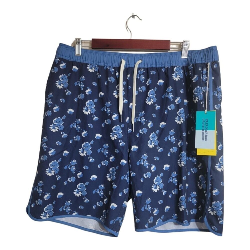 Fair Harbor Shorts Men 2XL Mastos Anchor Blue Beach Floral Swim Pockets Vacation